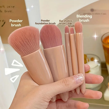 5Pcs Portable Makeup Brush Set With Mirror -  Foldable Travel Kit ，Mini Makeup Brush Set Travel Makeup Brush Set