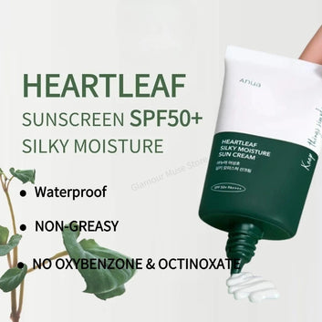 Anua Heartleaf Silky Moisture Sunscreen SPF50+++ Moisturizing Daily Facial Care Watery Sun Cream 50ml Korean Skincare Products