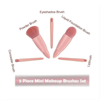 5pcs Mini Travel Size Makeup Brushes Set - Complete Function Cosmetic Brushes Kit with Storage Case And Mirror for On-the-Go App