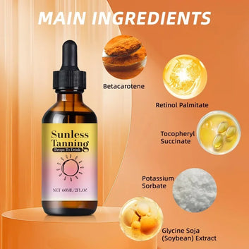 Healthy Glow Drops 60ml - Natural tanning formula with beta-carotene & vitamins. Enhances complexion & skin wellness.